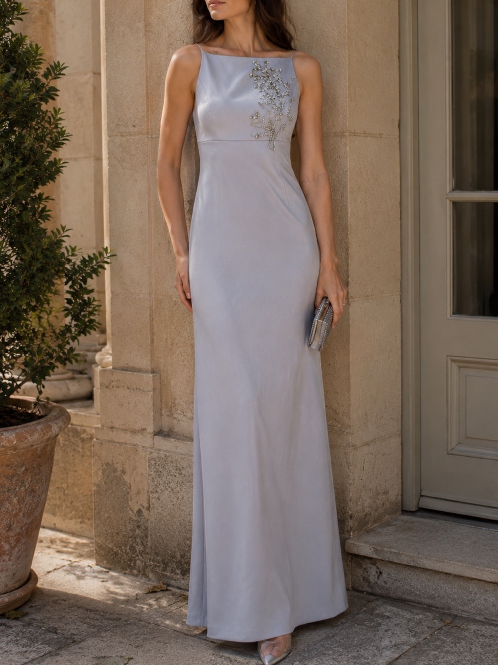 Sachin & Babi Pryce Embellished Mikado Column Gown in Silver